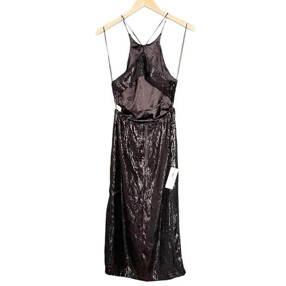 Bardot Easton Dress Size 6 Black Sequin Open Back Thigh Slit Midi Cocktail NWT - Image 6