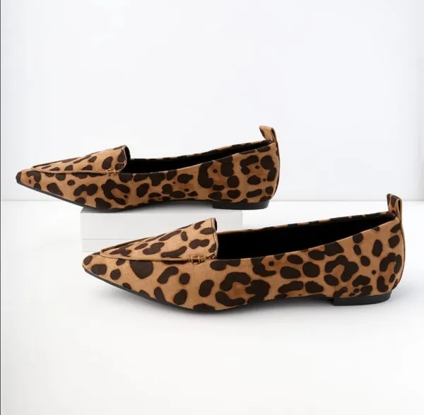 Lulus Emmy Leopard Animal Print Pointed Toe Flats New In Box Brown - Image 2