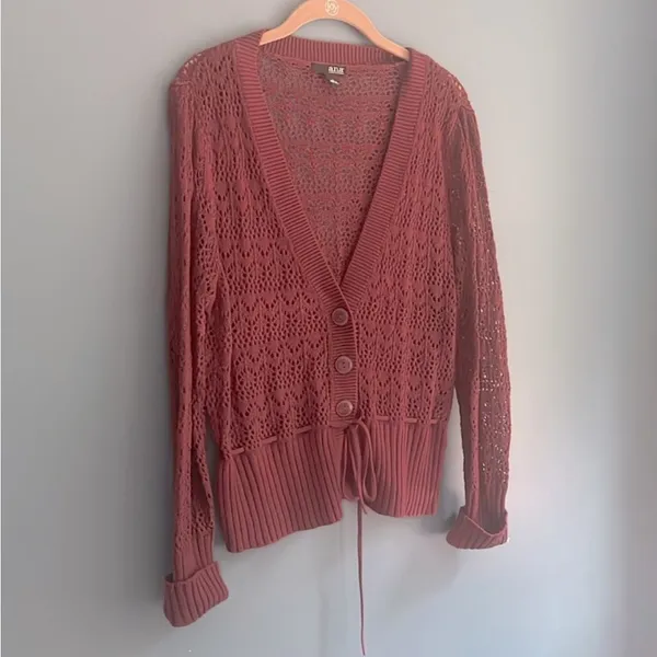 a.n.a burgundy‎ knit button-down sweater women’s size large - Image 3