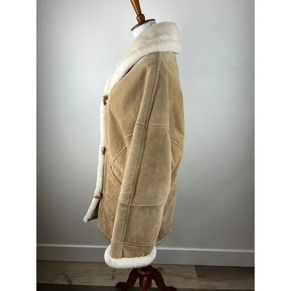 Vintage Wilsons Leather Suede & Faux Shearling Coat Penny Lane Y2K Tan M - Image 3