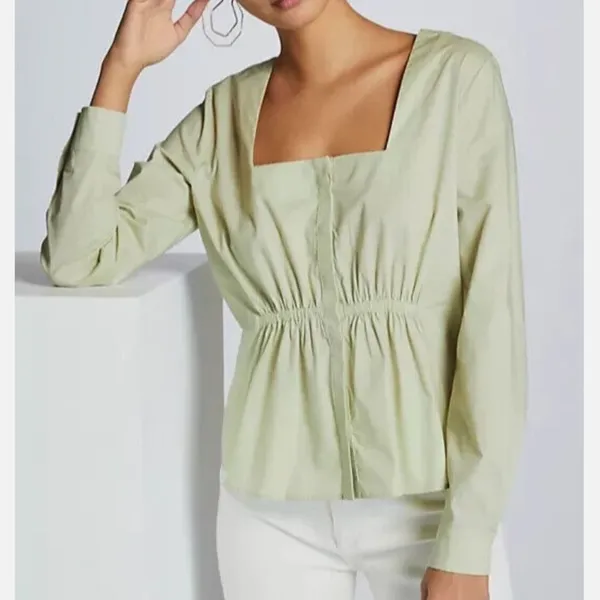 Anthropologie Harshman Puff Sleeve Babydoll Blouse Moss Green Size Small - Image 10