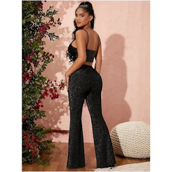 SOLY HUX Metallic Sequin Tie Front Elastic Waist Flare Leg Bottom Disco Pants XL - Image 5