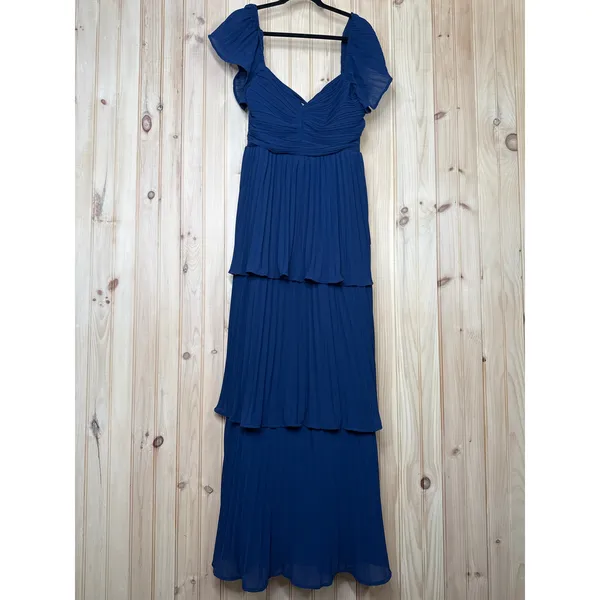 NWT Lulus Notorious Charm Navy Blue Pleated Flutter Sleeve Maxi Dress Gala Sz L - Image 2
