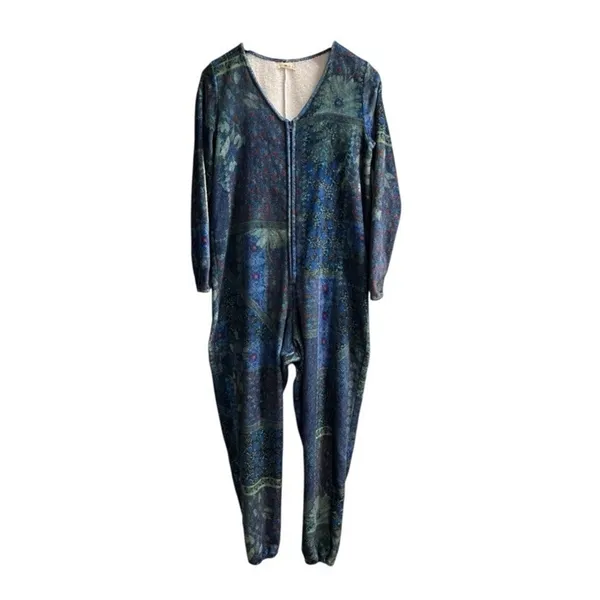 Natural Life Fleece One Piece Lounge Comfort Pajamas Blue Patchwork SO SOFT S/M - Image 2