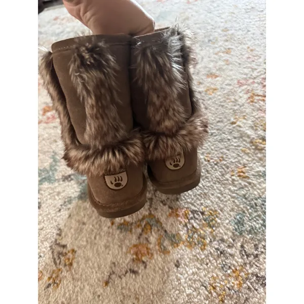 Bearpaw Women Brown Suede Faux Fur Trim Winter Boots Size 7 Flat Mid Calf - Image 4