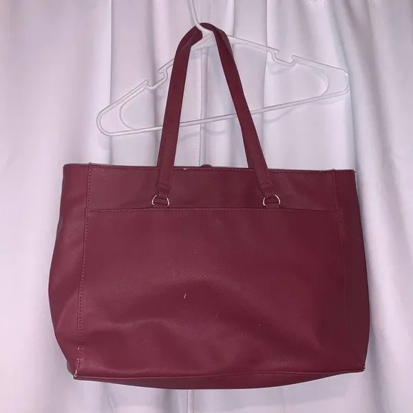 Dark Red faux leather Handbag Large Multi Compartment - Image 5