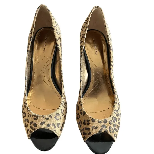 Elie Tahari Peep Toe Heels Pumps Leopard‎ Animal Print Suede High Heel - Image 8