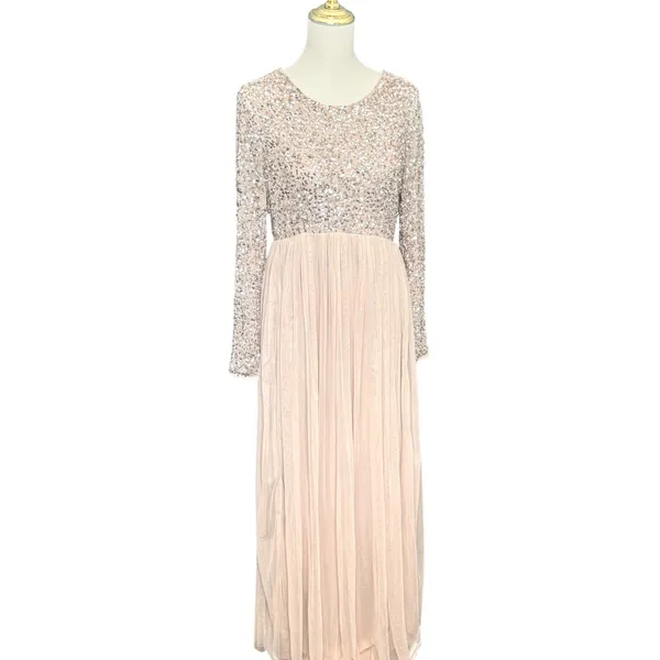 Maya Deluxe Maternity Sequin Tulle Maxi‎ Dress muted Blush Pink Size 8 fairycore - Image 2