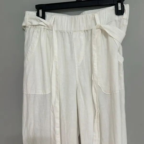 SOHO White Linen Blend Casual Boyfriend Pants - Image 3