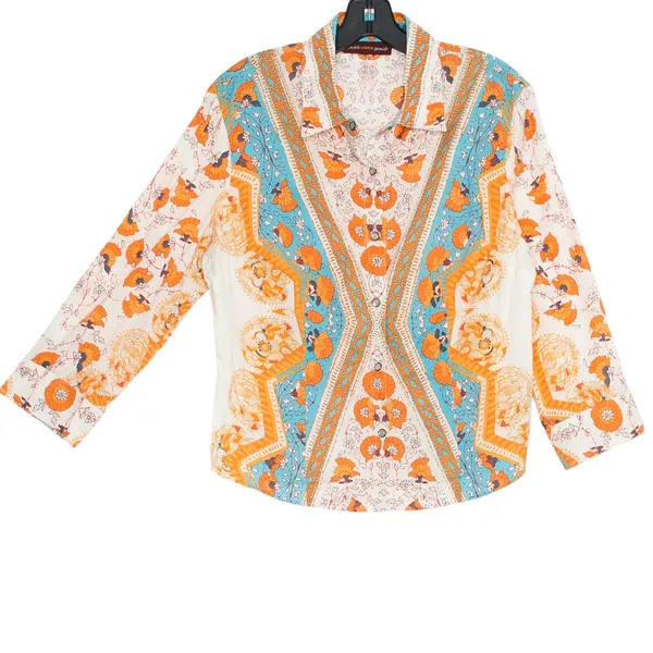 Jones Wear Top Floral 70s Boho Western Pearl Snap Hippie Festival Retro Country‎ Size Large - Image 2