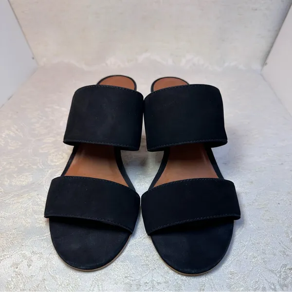 Steve Madden Ilena Suede Leather Strap Black Mules with Wooden Heel Size 6 - Image 7