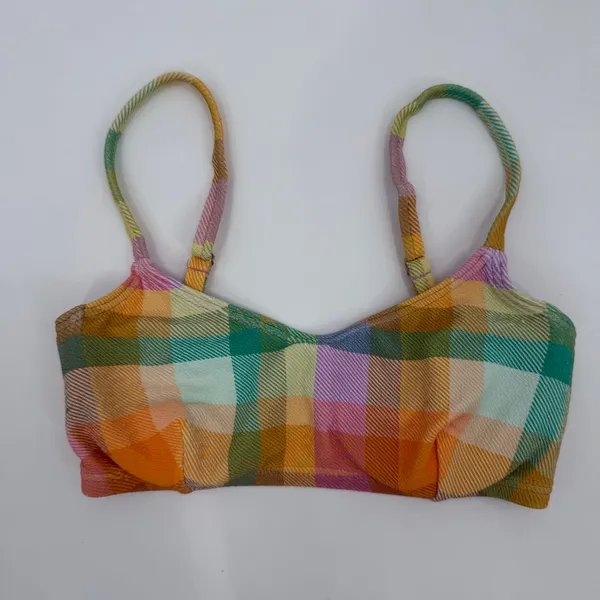 Billabong Bikini Top SZ Small Warm Wave Lila Bralette Swim Suit Madras Plaid NWT - Image 14
