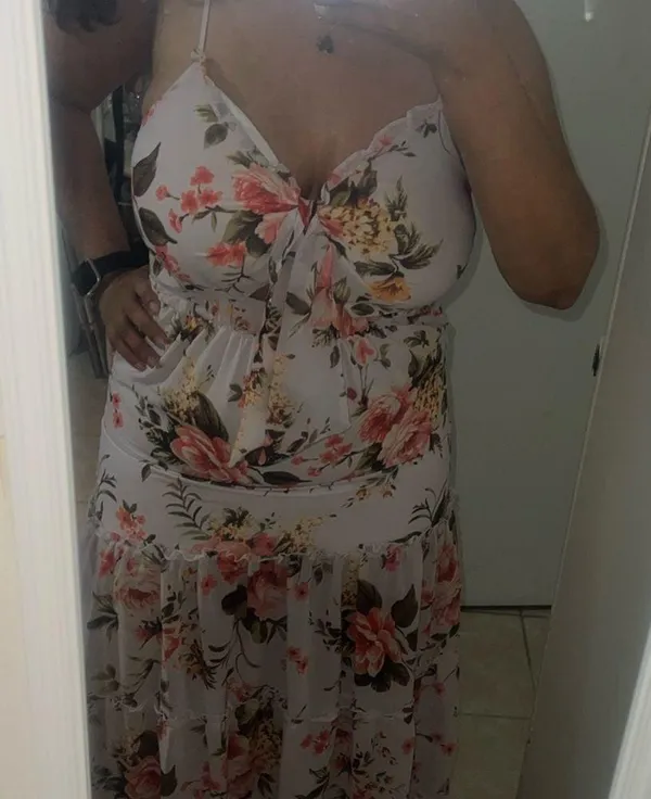 Gorgeous Soft Pink Orange Green Floral Maxi Dress Medium - Image 5