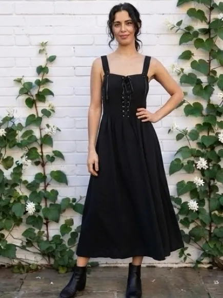 Scarlet Darkness Black Gothic Corset Midi Dress Boho Witchy Alt Festival Size M - Image 11