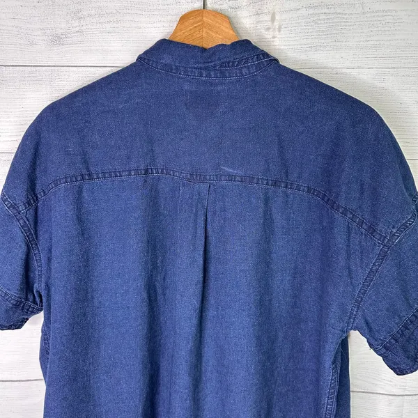 J. Crew Indigo Linen Cotton Short Sleeve Button Up Shirt Womens Small H6504 - Image 5