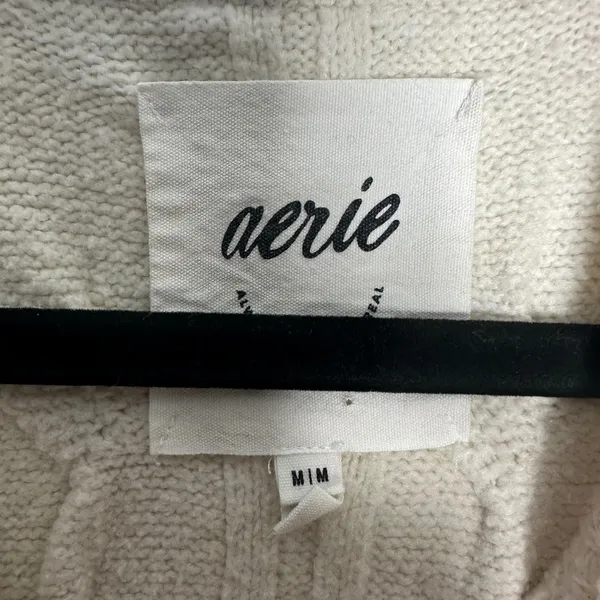 Aerie Cream Cable Knit Crew Neck Sweater Raglan Long Sleeve Ivory Medium - Image 3