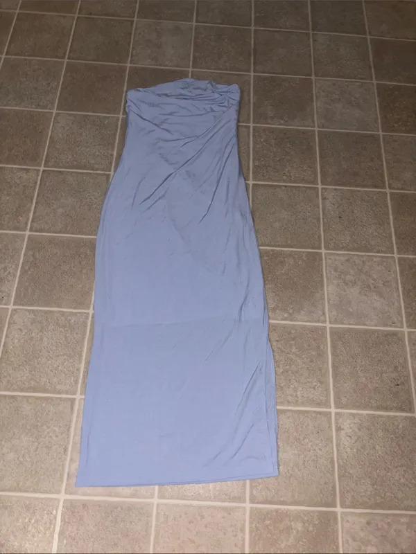 Strapless Midi Bodycon Dress in Light Blue - Image 2
