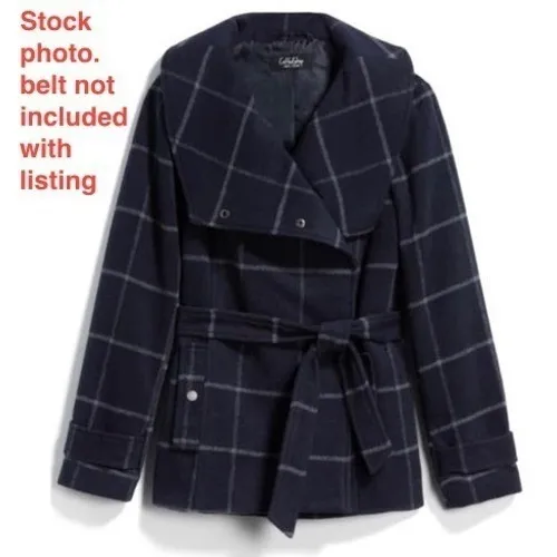 Coffee Shop New York Women's Navy‎ Plaid Asymmetrical Collar Jacket Size Small - Image 3