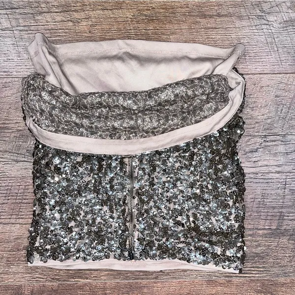 Free People Lined Gold Sequin Zip Up Mini Skirt - Image 13