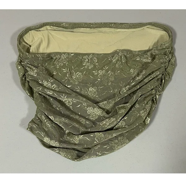 Olive Green Floral Mesh Ruched Tube Top Shirt Blouse Size M ✨ - Image 3