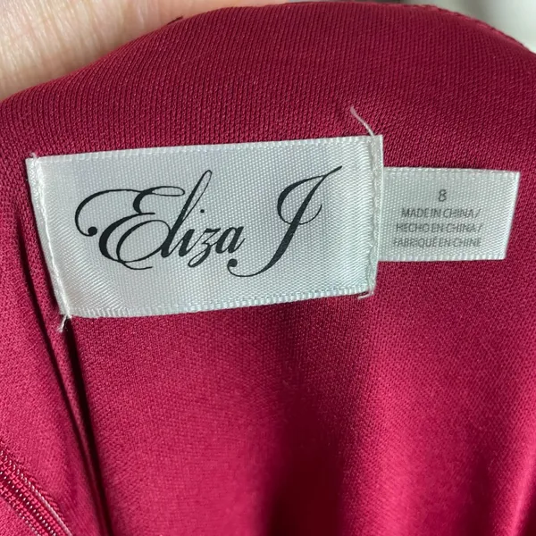 Eliza J Cocktail Dress Capelet Sleeve NWT Ruched‎ Sparkly Red Draped Back Size 8 - Image 11