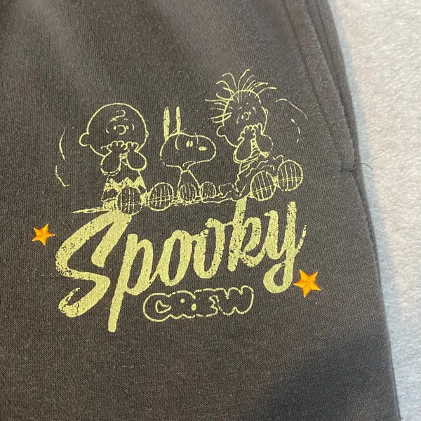 Peanuts Flare Sweatpants Womens L Grey Spooky Crew‎ Snoopy Halloween Cozy Jogger - Image 5
