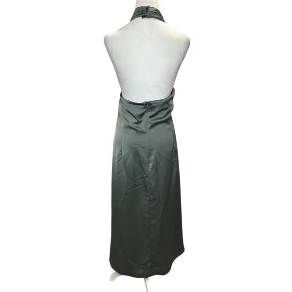 BHLDN Ruby Satin Charmeuse‎ Halter Maxi Dress Size 14 Sage Green Backless - Image 4