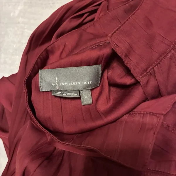 By Anthropologie Burgundy Ruffle Shoulder Peasant Blouse Long Bishop Sleeve XL - Image 9