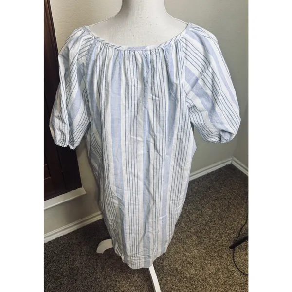 Free Assembly Blue White‎ Vertical striped Dress sz L Cottagecore Lagenlook - Image 4