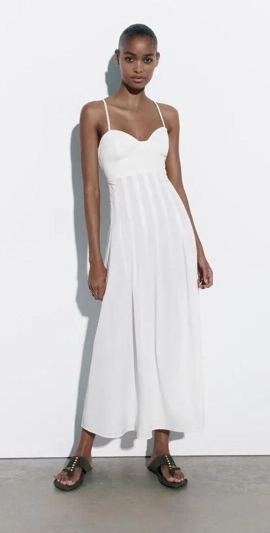 ZARA dress maxi corset style bohemian white summer vacation - Image 7