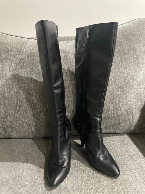 Via Spiga Black Leather Knee-High Pointed Toe Boots Size 8 - Image 2