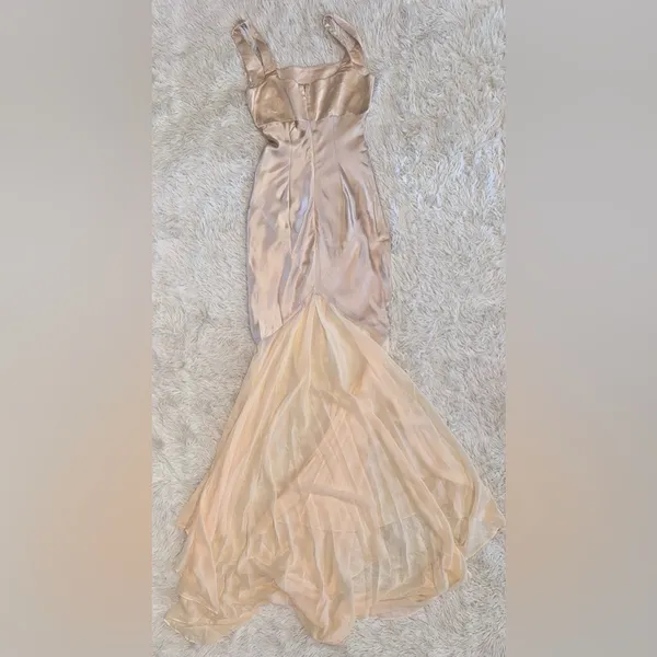 NWOT HOUSE OF CB Vittoria Champagne Chiffon Floor Length Gown sz XS - Image 8