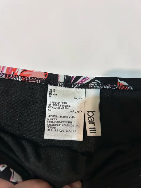 NWT Bar III Tropical Escape Bikini Bottom XS Black Floral Ruched Side Swim - Image 2