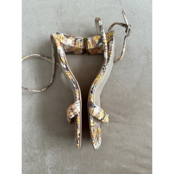 Sandro Ankle Strap Maeva Yellow Brown Snakeskin Leather Sandals Size 39 - Image 4