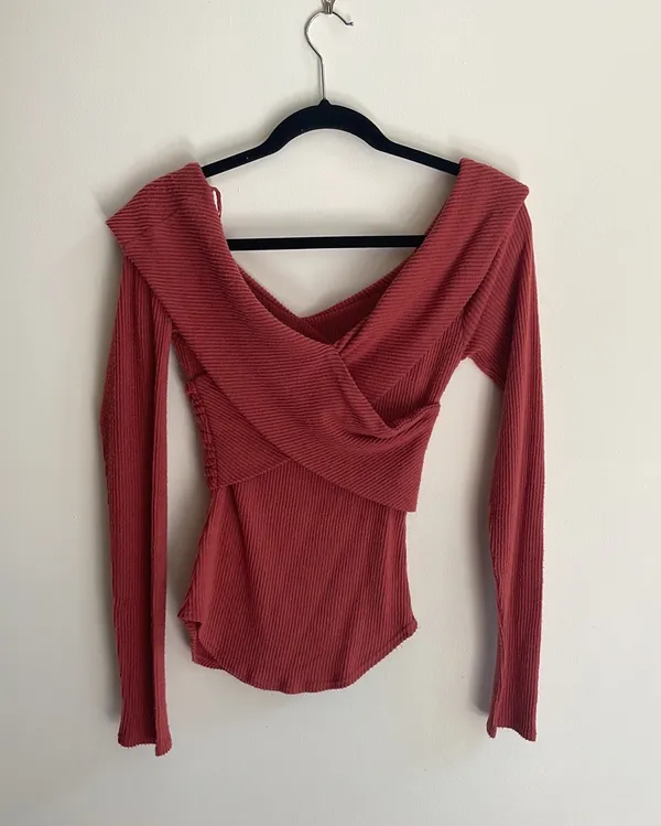 Free People Marley Off The Shoulder Ribbed Top Size XS Warmstone Color - Image 4