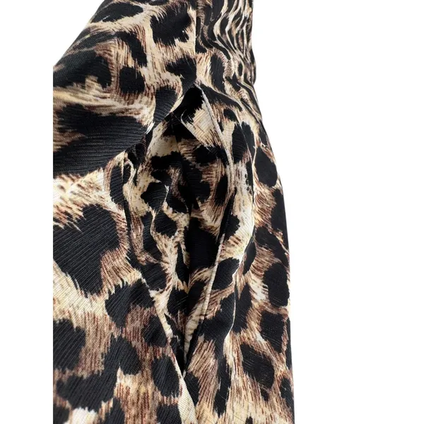 Leopard Print Mini Dress‎ L Animal Print Knit Criss Cross Neckline Casual Boho - Image 4