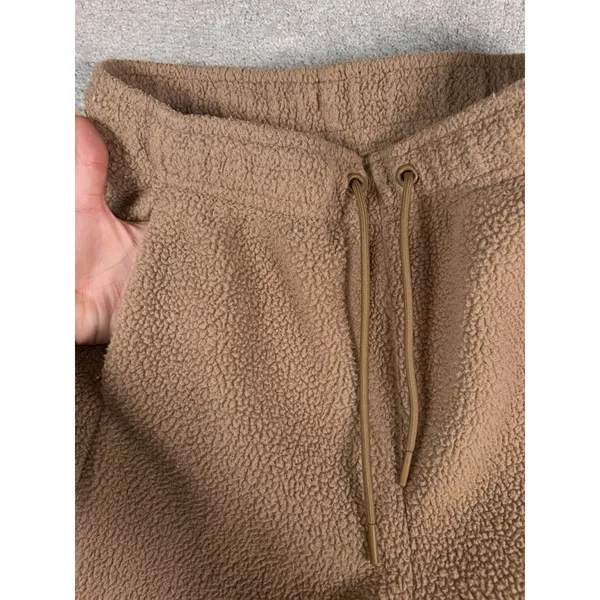 Nike Sweatpants Women S Tan Sherpa Therma-Fit Wide Leg Pocket Fleece Swoosh - Image 3