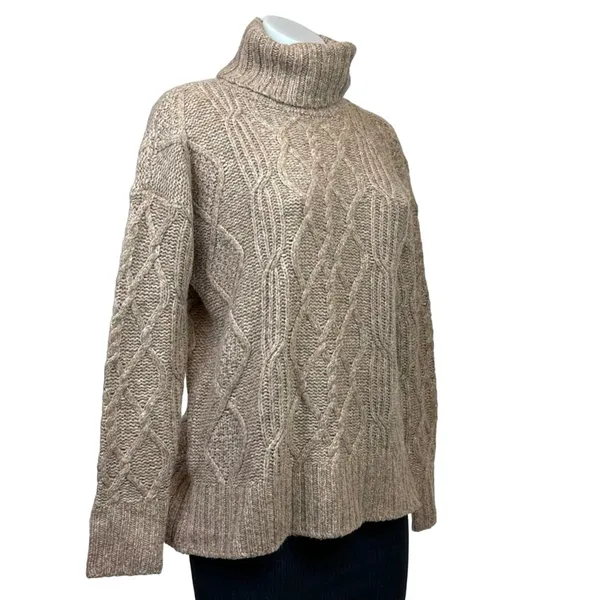 American Eagle Womens Tan Cable Knit Argyle Turtleneck Oversized Sweater Top XXS - Image 2
