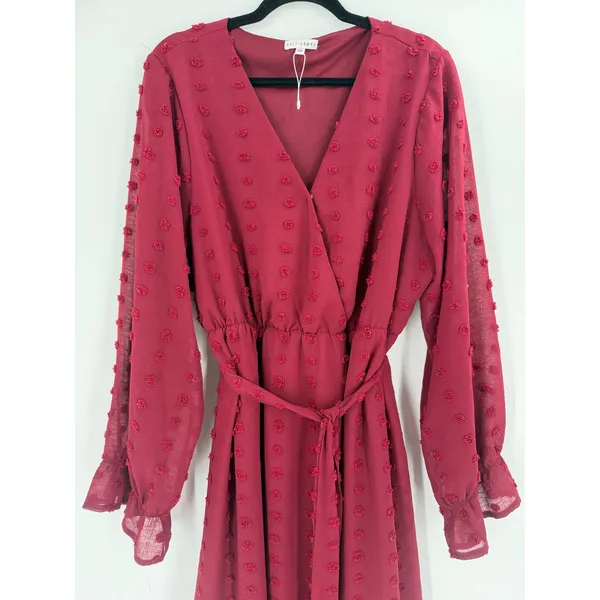 Baltic Born Paisley Dress Women 2XL Burgundy Swiss Dot Long Sleeve Romantic Midi - Image 10