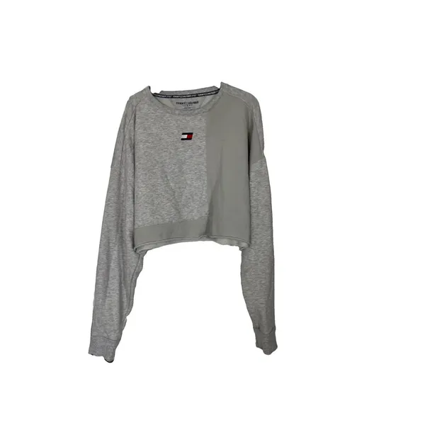 Tommy Hilfiger Womens XL Sporty Crop Top Sweatshirt Heather Gray Blocked Design - Image 2