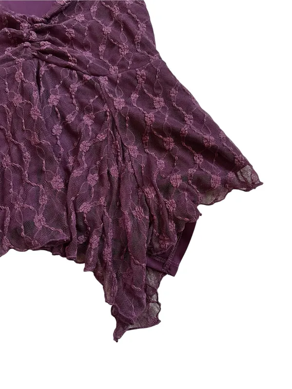 Womens Purple Lace Cap Sleeve Babydoll Top Dark Fairy Grunge Romantic Ethereal - Image 4