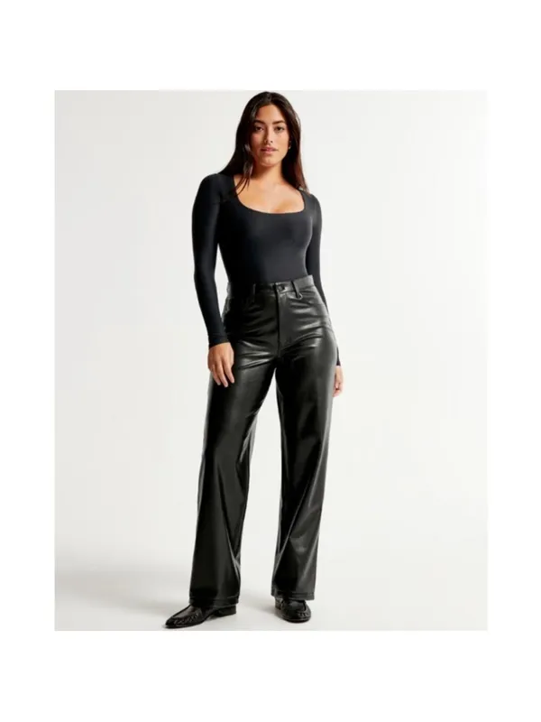 Abercrombie & Fitch the loose high rise faux leather black pant size 25 - Image 2