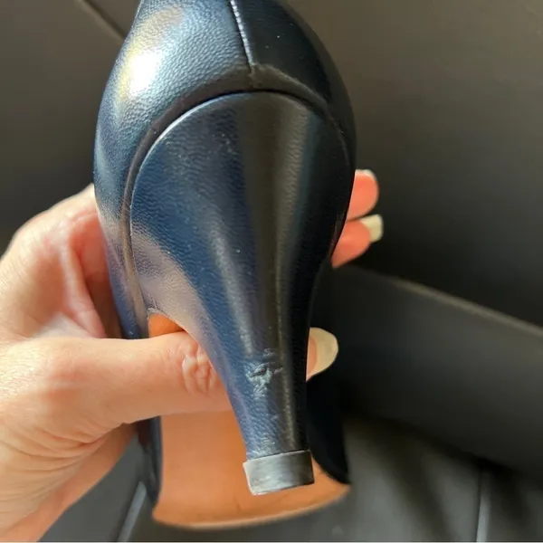 Vtg Jack Rogers 80’s Navy‎ Blue Leather Peep Toe Heels With Rosette Size 8 S - Image 8