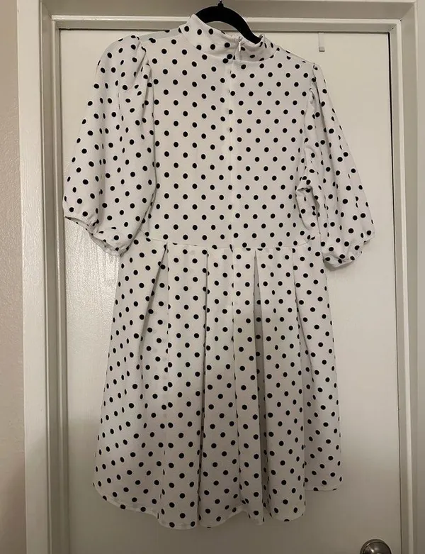 NWOT Francesca’s Mi Ami Babydoll Dress White and Black Polka Dot L - Image 2