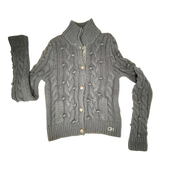 GILLY HICKS Cardigan Womens Blue Button Front Cable Knit Wool Blend‎ Size M Y2K - Image 6