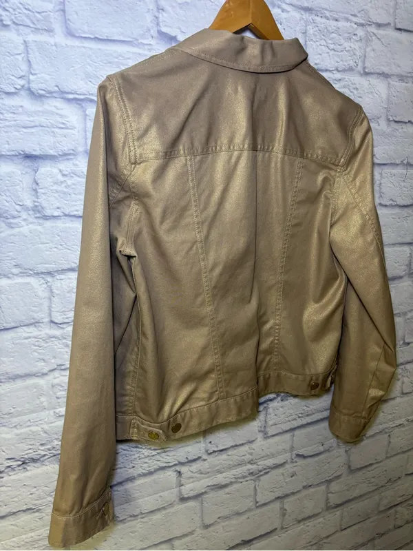 Lauren Jeans Co Ralph Lauren Women's Demin Gold Metallic Button Up Jacket Sz L - Image 14