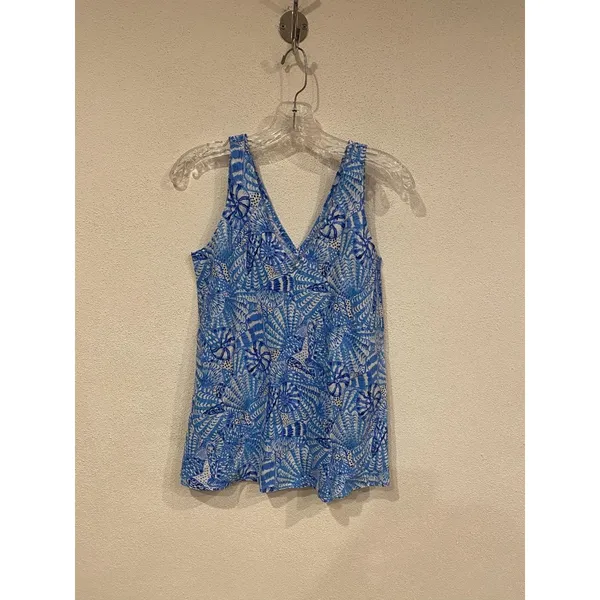 Lilly Pulitzer Florin Tank Top Womens XXS Blue Floral Linen V Neck Sleeveless - Image 2