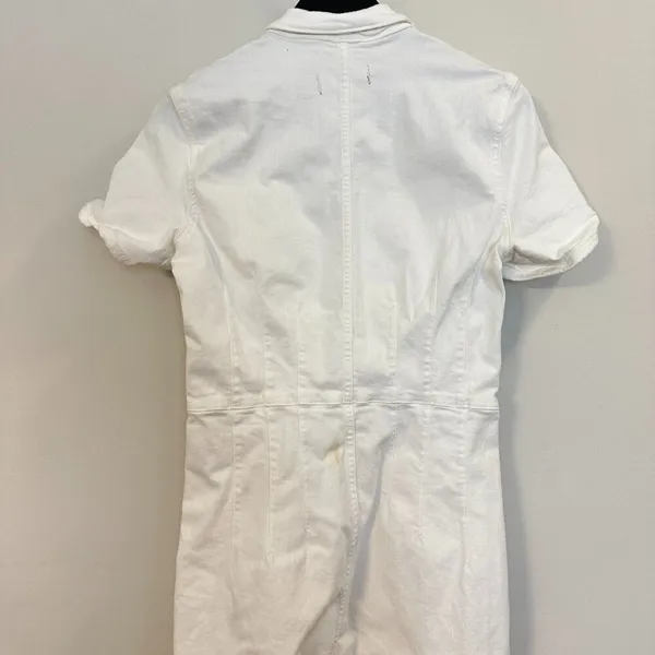 FREE PEOPLE Jayde Denim Flared Jumpsuit in Pure White Size Large - Image 9
