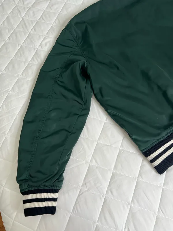 Abercrombie & Fitch Mens M Green Varsity Bomber Jacket Ribbed Collar Zip Up - Image 11