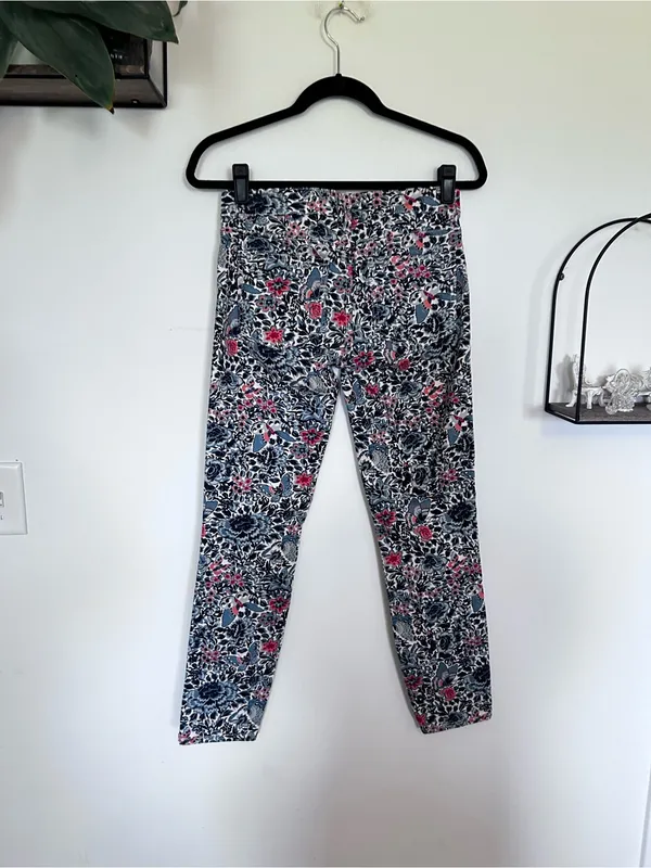 Tory Burch Emmy Ankle Skinny Pants Blue Lake Kyoto Butterfly Floral Print 26 - Image 2